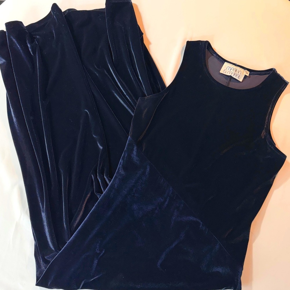 Marian & Maral Navy Blue Velvet Maxi Dress Sleeveless M Sleek Minimalist 90s